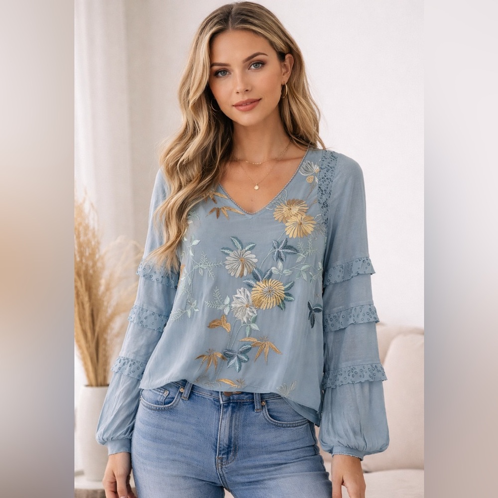 NEW Anthropologie Tiny Petites Embroidered Blouse – NWT - Picture 8 of 9